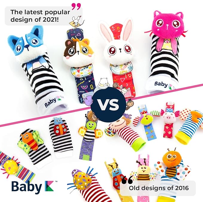 Rattles Socks for Girls & Boys (Pet Set) - Toys 6-12 Months - Wrist Rattles and Foot Rattles - Baby Toys for Newborns As Gift - Easy to Wear Baby Rattle Toys