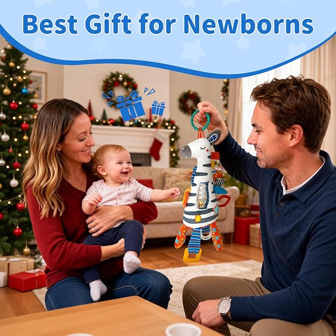 Baby Stroller Toy and Car Seat Toy for Infant with Teether Hanging Rattle Toys Clip on Stroller Toy Soft Plush Baby Toys for Boys and Girls 3-12 Months