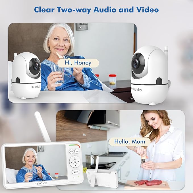 HelloBaby Baby Monitor with 2 Cameras, World First 6" IPS Split Screen, Double Cameras No WiFi, 30H Battery, 2-Way Audio, Pan-Tilt-Zoom, VOX Mode, Night Vision, 8 Lullabies, 1000ft Range