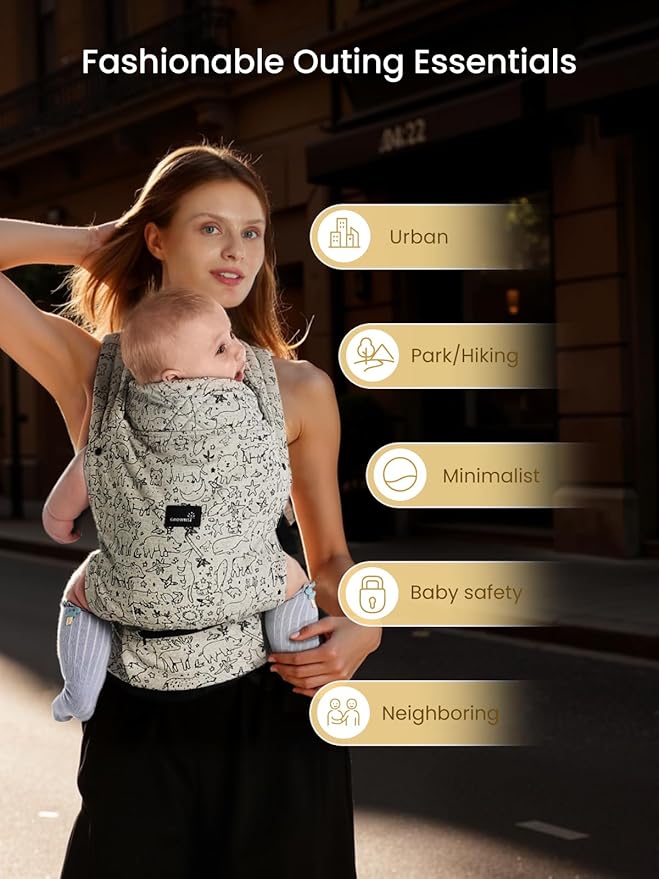GROWNSY Baby Carrier Newborn to Toddler, Lightweight Ergonomic 7-44 lbs Newborn Carrier with Head Support, Easy to Wear Hands Free Infant Carrier for 0-36 Months, Grey Animal Pattern