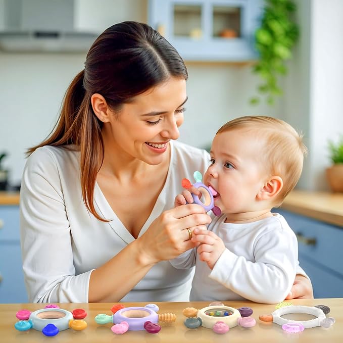 akolik Teething Toys for Babies, Baby Teethers Toy Teething Ring Silicone, Grasping Teething Toy, BPA Free Teething Newborn Accessories for Baby 0 3 6 9 12 18 Months (Purple)