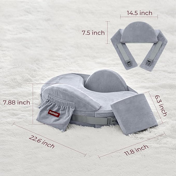 Momcozy CozyPro Nursing Pillow - All Around Lumbar & Arm Support - Safety Guard, Firm & Springy Memory Foam-Stable, Ergonomic Support, Easier Breastfeeding, Wider Cushion, Adjustable, Removable Cover