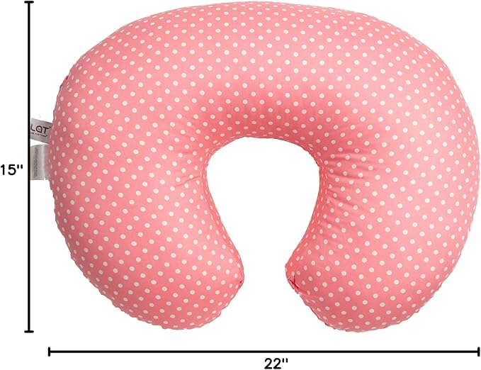 LAT Nursing Pillow for Breastfeeding,100% Cotton Removable Cover,Ergonomic Breast Feeding Pillows for Mom and Baby,Machine Washable(Pink+White Point)