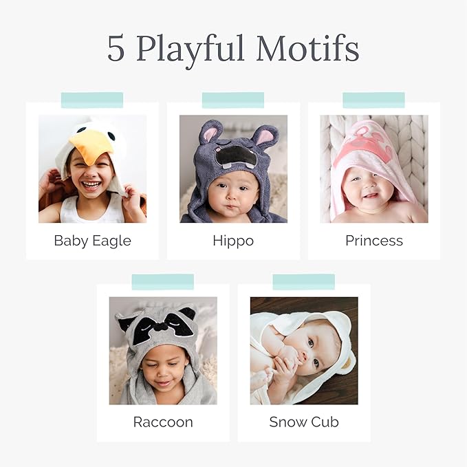 Natemia Premium Hooded Baby Towels - Ultra Soft Baby Bath Towel with Animal Design, Toddler Bath Towel, Newborn Towels for Boys and Girls, Made in Turkey - Hippo