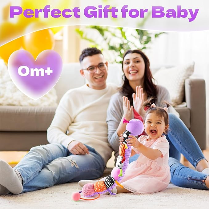 HEMRLY Baby Sensory Toy 0-6 Months, Musical Stuffed Caterpillar Plush with Teether, Crinkle, Rattle, Baby Mirror for Tummy Time,Infant Car Seat Toy for 0-3-6-12 Month Boys Girls Gifts- Knotted Purple