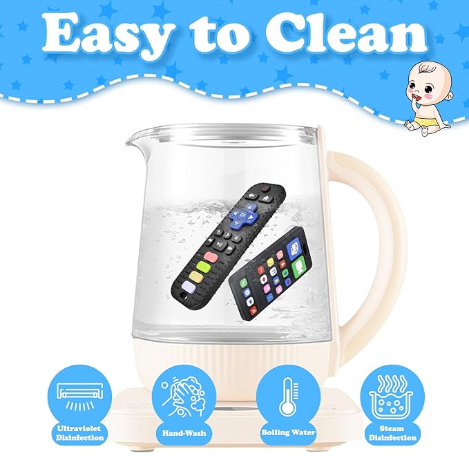 3 Pack Baby Silicone Teething Toys, Phone and Remote Control Teether Toys and Giraffe Hollow Teether Tube for Toddlers 3-18 Months, Boys Girls Babies Teething Toy, Baby Chew Toy, Freezer BPA Free