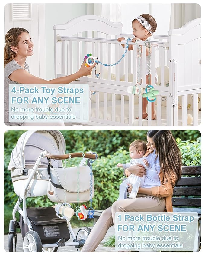 Toy Straps for Stroller, Silicone Baby Tether Pacifier Clip, No Throw Travel Leash for High Chair, Car Seat (Boy-3 Pack)