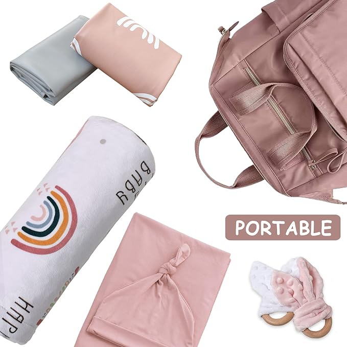 Owlowla Baby Diaper Changing Pad Portable Changing Mat Travel Changing Pad Liner for Baby and Small Toddler(Gray&Rainbow)