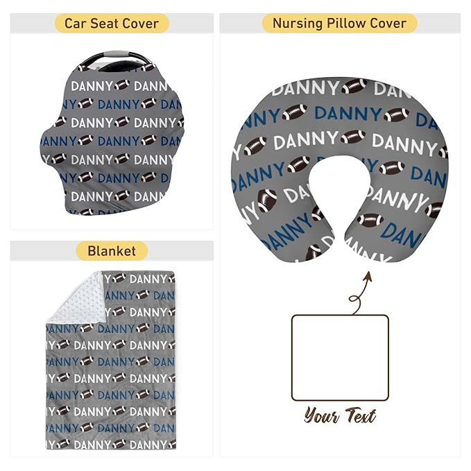 Rucekia Baby Nursing Pillow Cover - Personalized Name Footballs Theme Breastfeeding U-Shaped for Bottle Feeding, Soft Comfortable Breastfeeding Pillow Cover for Infant Baby Boys and Girls