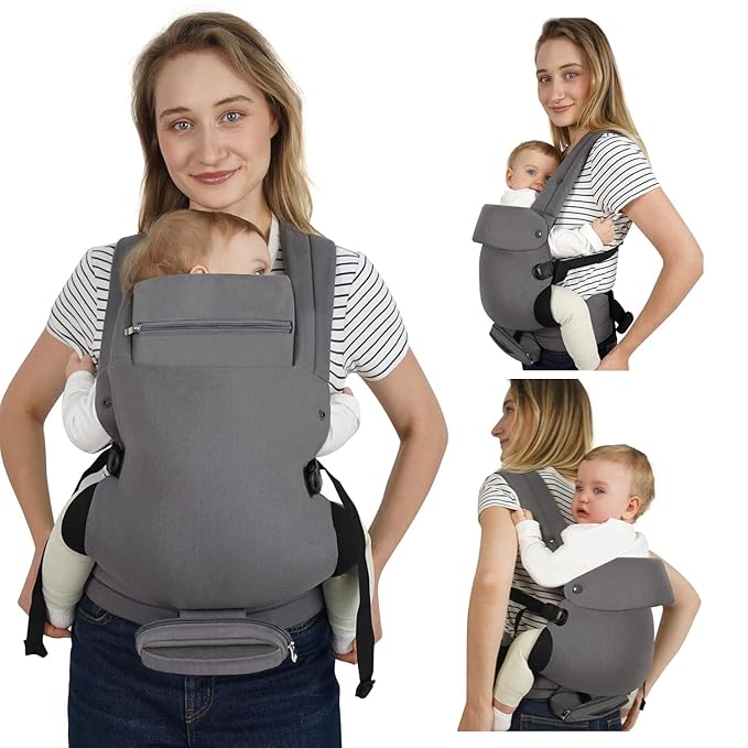 Baby Carrier, Baby Carrier Newborn to Toddler, Ergonomic, Cozy and Lightweight Infant Carrier for 7-44lbs, Toddler Carrier Ideal for Hands-Free Parenting with Zipper Pouch, Bottle Bag, Windproof Cover