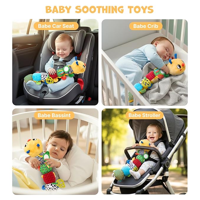 JoyCat Baby Toys 0-18 Months, Musical Crawling Caterpillar Plush Toy - 38 Songs & Recording Feature, Bouncing Tummy Time Toy, Sensory Toys with Crinkle & Textures for Newborn Boys Girl Shower Gifts