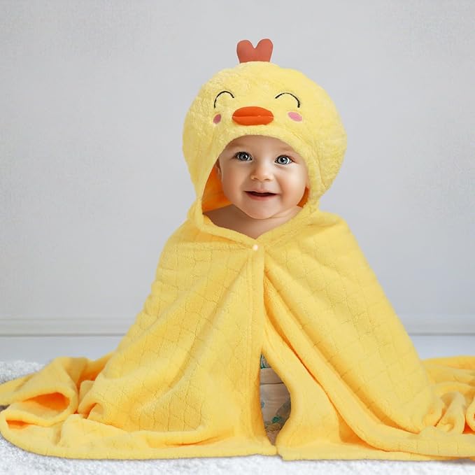 WODHOY Baby Bath Towels with Hood,2 Pack Animal Hooded Toddler Bath Towel Baby Bath Towels Hooded Kids Towel for Boy Girl Baby Towels with Hood (32 x 50 Inch, L x W),Yellow Chick & Pink Duck