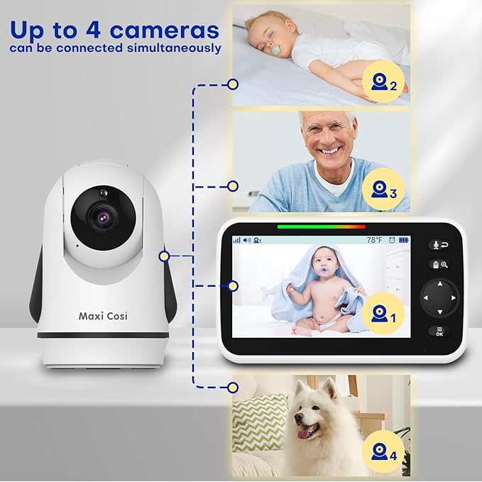 Baby Monitor with Camera and Audio, 5'' Screen Baby Monitors No WiFi, 30-Hour Battery, Remote Pan-Tilt-Zoom Video Baby Monitor, Night Vision,VOX,2-Way Talk, Temperature, 8 Lullabies and 1000ft Range