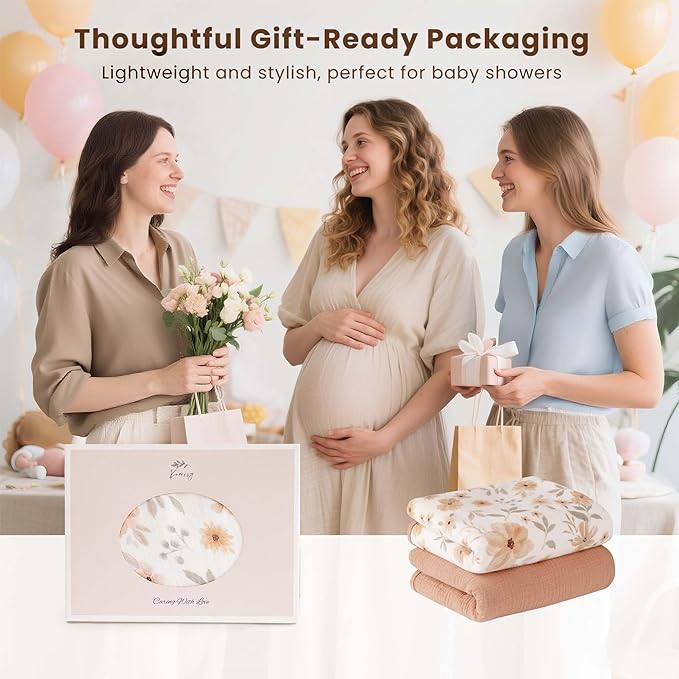 Konssy 2 Pack Waterproof Muslin Cotton Portable Changing Pad 30"x 17", Soft & Foldable Baby Changing Mat Travel Pad with Terry Backing, Shower Gift for Newborn Girls Boys (Toffee,Flourish)