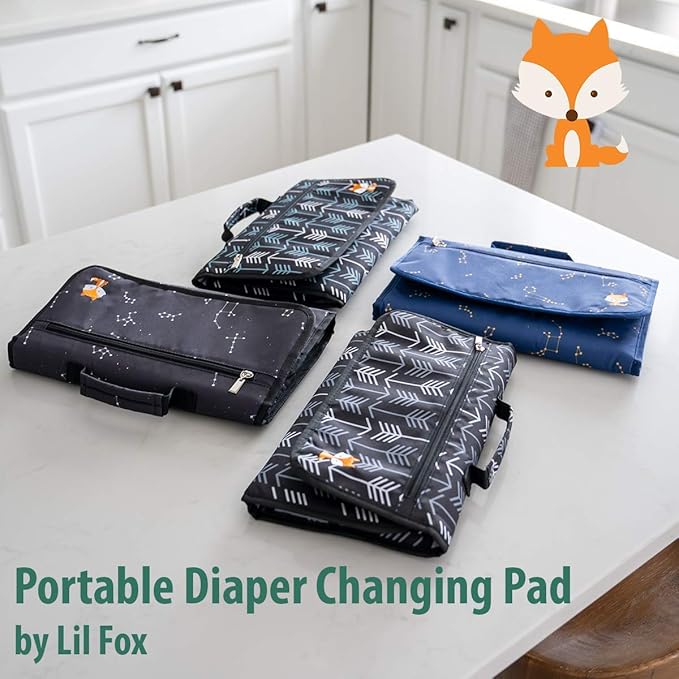 Baby Changing Pad by Lil Fox. Portable Changing Pad for Baby Diaper Bag or Changing Table Pad. One-Hand Diaper Change Pad. Baby Shower Gifts, Newborn Baby Essentials, Unisex Baby Stuff