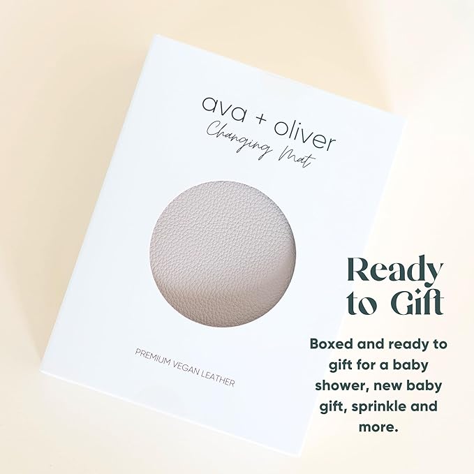 Ava + Oliver Vegan Leather Baby Changing Mat (16 X 30 in) - Multipurpose Wipeable and Portable Diaper Mat - Foldable for Travel (Taupe Scallop)