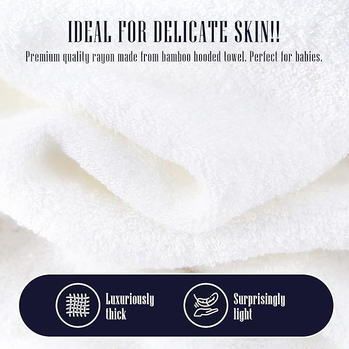 BAMBOO QUEEN 2 Pack Baby Bath Towel - Rayon Made from Bamboo, Ultra Soft Hooded Towels for Kids - X Large Size for 0-7 Yrs (White and Green, 37.5 x 37.5 Inch)