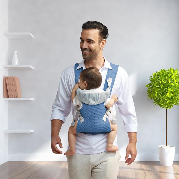 IULONEE Baby Carriers from Newborn with Detachable Bibs Ergonomic Portable Baby Front & Back Backpack Carry Adjustable Toddlers Carrier for Infant Within 33lbs Sky Blue