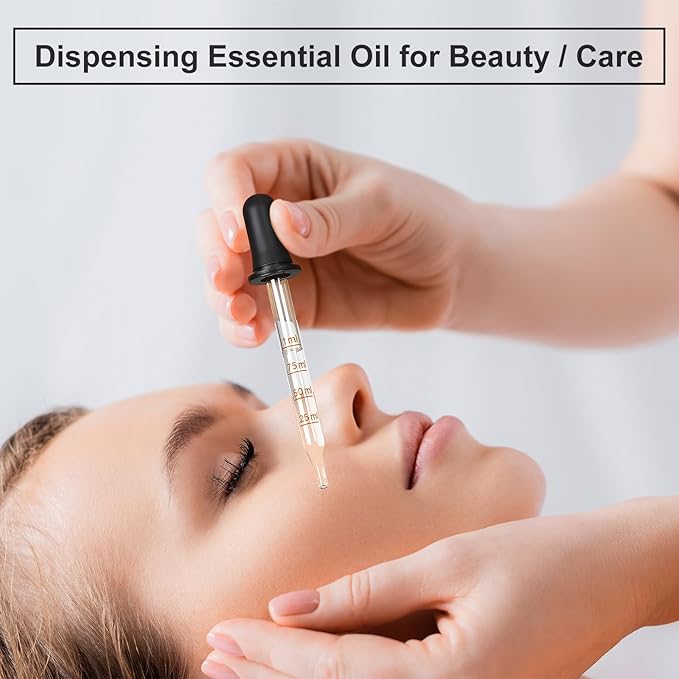 8 Pack, 1 mL Glass Eye Dropper with Measurement - Long & Short, Bent & Straight Tip Calibrated Glass Medicine Droppers, Accurate Dose Pipette Dropper for Essential Oils, Feeding, Ear, Lab, Health Care