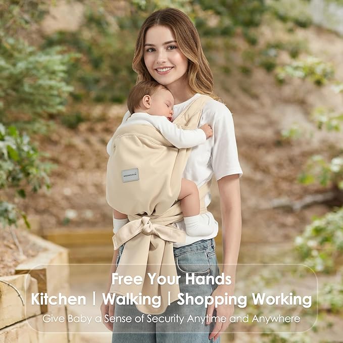 Baby Carrier, Baby Wearing Carrier, Hands Free Toddler Wearing, Adjustable Baby Wraps Carrier Newborn to Toddler(7-40lbs), One Size Fits All, Kangaroo Infant Carriers, Beige