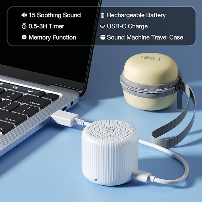 LEICEX Portable Sound Machine + Travel Case, Mini White Noise Machine for Sleeping & Travel Case