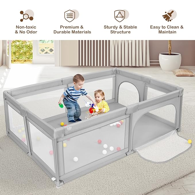 Costzon Playpen for Toddlers, Extra Large Playard Playpen for Toddlers Indoor & Outdoor with Ocean Balls, Non-Slip Suction Cups, Handlebars, Breathable Mesh, Play Pen for Babies 6-12 Months