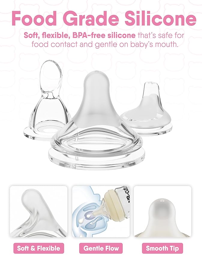 Glass Baby Bottles Anti Colic Set 2 Pack 4oz and 6oz BPA Free Heat Resistant Borosilicate Glass with 3 Silicone Nipples Wide Neck Gift Box Baby Shower Easy to Sterilize for Newborn Infant 0-9 Months