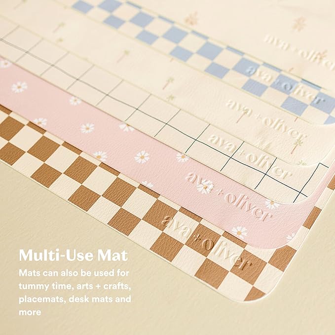 Ava + Oliver Vegan Leather Baby Changing Mat (16 X 30 in) - Multipurpose Wipeable and Portable Diaper Changing Pad - Foldable for Travel (Mocha Checker)