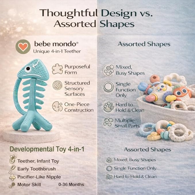 3 in 1 Infant Toys, Baby Teething Toys 3–6 6–12 Months, Teethers for Babies 0–3–6–12 Months for Teething Relief, Baby Gift, Baby Teether Toys, Silicone Sensory Toys, USA Patent Pending, Fish Turquise