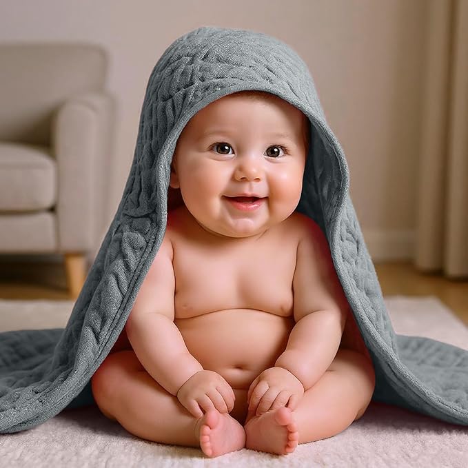 VitalCozy 12 Pcs Baby Muslin Hooded Bath Towels and Washcloths Muslin Cotton Hooded Baby Towels Absorbent Blankets for Gift Newborn Infant Shower (32 x 32 Inch,Multicolor)