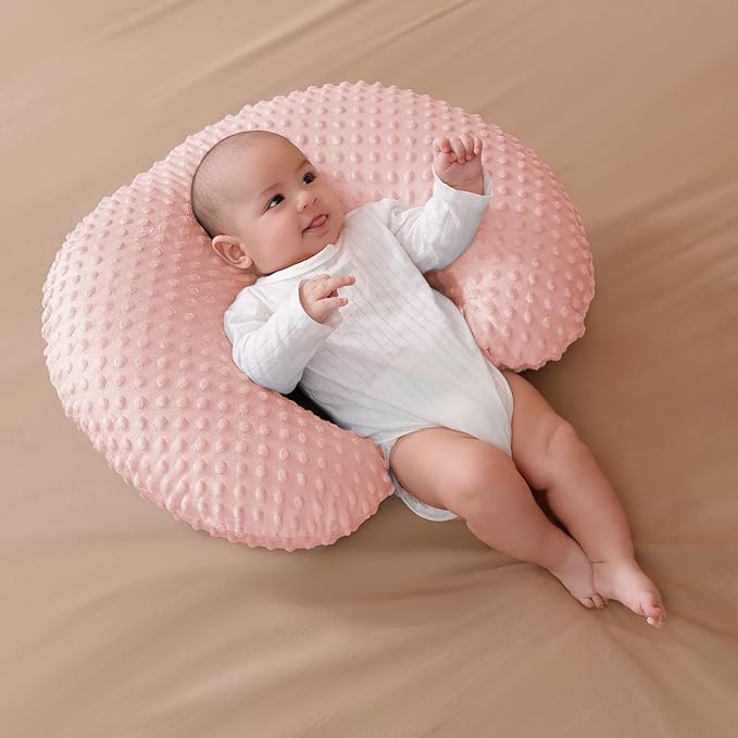 Nursing Pillow and Positioner with Cover for Breastfeeding and Bottle Feeding, Propping Baby, Tummy Time, Baby Sitting Support, Awake-Time Support (Light Pink, 22" x 17.7" x 5.9")