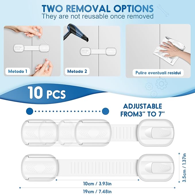 8 Pack Cabinet Locks Baby Proofing, Child Proof Cabinet Locks with Strong Adhesive Child Safety Locks for Doors No Drilling, Cabinet Locks for Babies- White