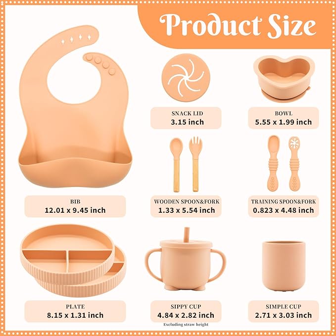 CHCC Silicone Baby Feeding Set 11 Pcs, Baby Led Weaning Supplies, Baby Feeding Supplies Set BPA Free, Baby Essentials for Newborn Gift Pink