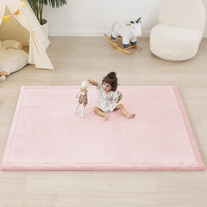 1.5" Thick Baby Play Mat for Floor Tummy Time, Large Pro Soft Foam Activity Playmats Playroom, Easy Care with Non-Slip Safe for Infant Toddler Kids Crawling79"x 118" (Pink)