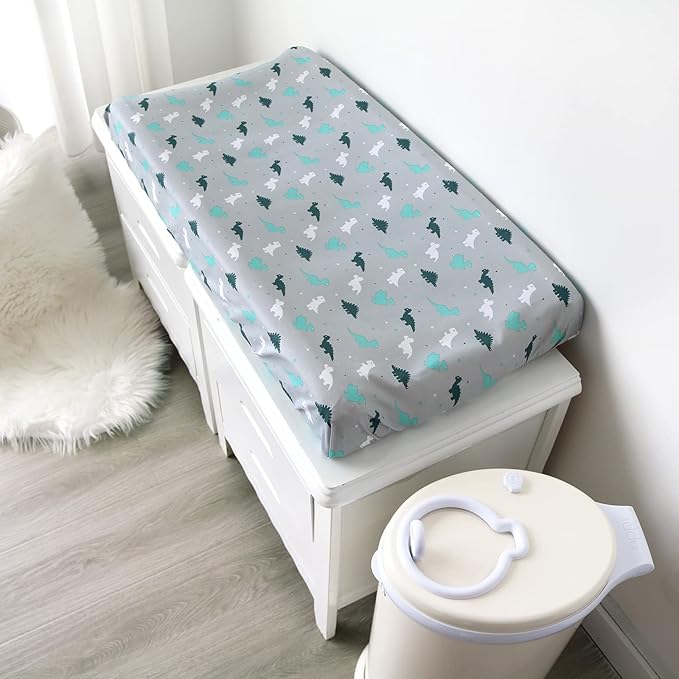 Changing Pad Cover for Boys Girls 2 Pack, Comfy & Breathable Changing Table Cover for 32''x16" Changing Table Pads, Diaper Changing Pad Cover, Dinosaurs & Ocean