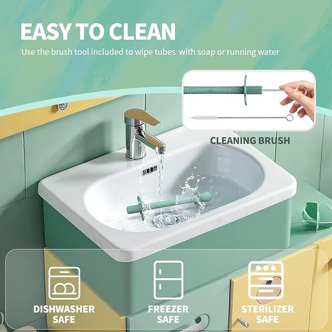 6-Pack Silicone Teething Tubes for Babies 6-12 Months, BPA-Free Non-Choking Teether Sticks Toys, Teething Relief Chew Straws for Infants & Toddlers, Baby Gifts (Sand Clay DustyRose Brown Green Blue)