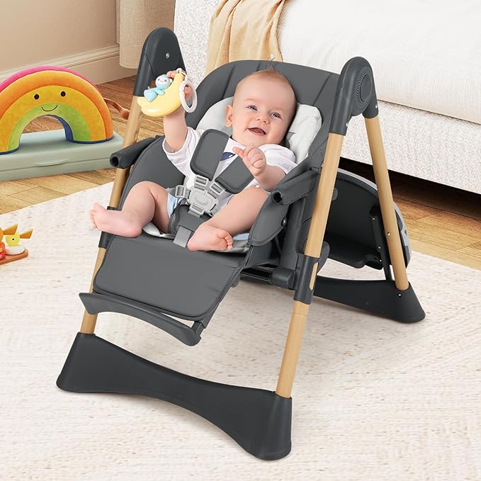 INFANS Baby High Chair, High Chairs for Babies & Toddlers with Adjustable Height Backrest Footrest Removable Tray, Easy to Clean PU Seat Convertible Quick Folding Portable Highchair
