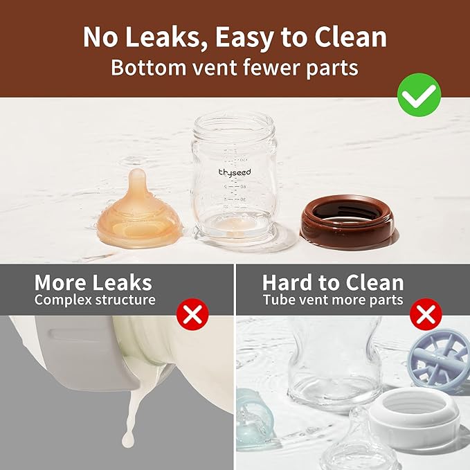 Thyseed Glass Natural Anti-Colic Baby Bottles | Newborn Breast Like Nursing Bottle for Breastfed Babies with Nipple(3-7 Months), 8oz,2 Pack