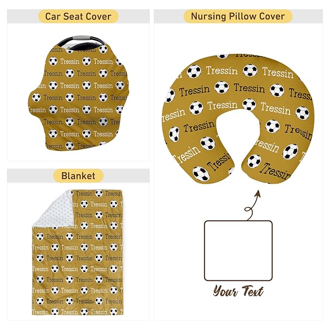 Rucekia Baby Nursing Pillow Cover - Personalized Name Soccer Theme Breastfeeding U-Shaped for Bottle Feeding, Ultra Soft Comfortable Breastfeeding Pillow Cover for Infant Baby Boys and Girls