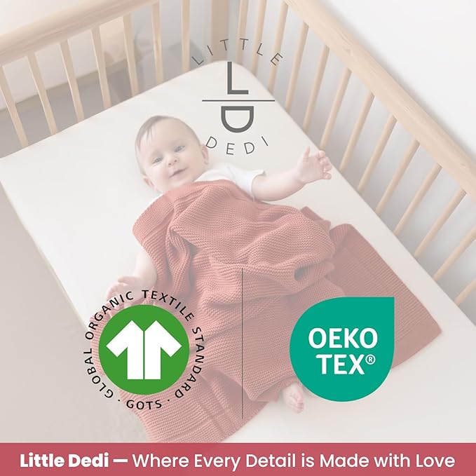 Little Dedi 100% Organic Cotton Baby Knitted Blanket with Gift Box - Soft Toddler, Crib, Stroller Blanket - Neutral Swaddle and Receiving Blanket for Newborns, 30"x40", Amberglow