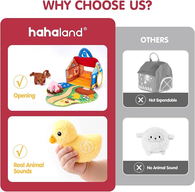 hahaland Baby Toys 6-12 Months - Surprise Barn with Stuffed Farm Animals with Real Sounds - Montessori Toys for 6 Month Old Baby 1 Year Old Boy Girl Gifts Toddlers Sensory Toy Easter Basket Stuffers
