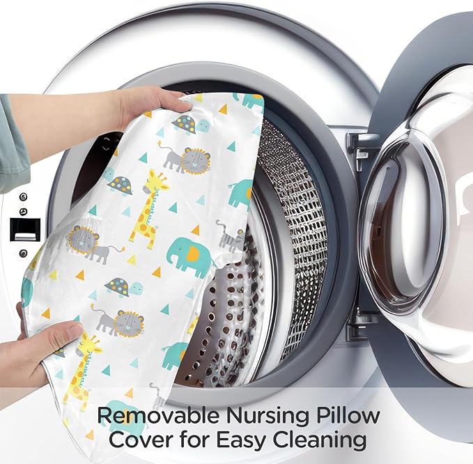 Little Grape Land Nursing Pillow, Upgraded Breast Feeding Pillow for Mom, Breastfeeding Bottle Feeding for 0–16 Months, Machine Washable Cover with Firm Breathable Filling for Tummy Time, Animals