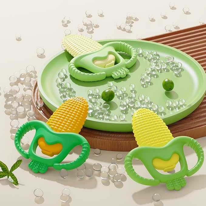 akolik Baby Teething Toys, Baby Frozen Teething Relief, BPA Free Infant Chew Toys Newborn Accessories, Cold Freezer Teethers for Babies 0-3-6-9-12 Months Old Boys Girls(Corn C)