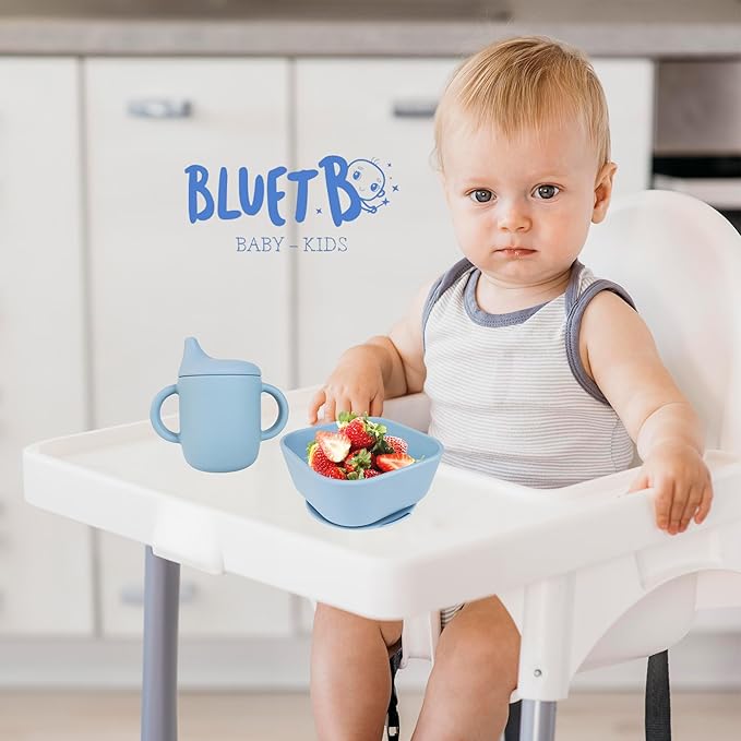 Bluet B Baby Feeding Set β 4 PCS Silicone Tableware with Suction Plate, Bowl, Cup & Spoon - Extra-Thick Premium Silicone, BPA-Free, Food Grade, Microwave & Dishwasher Safe