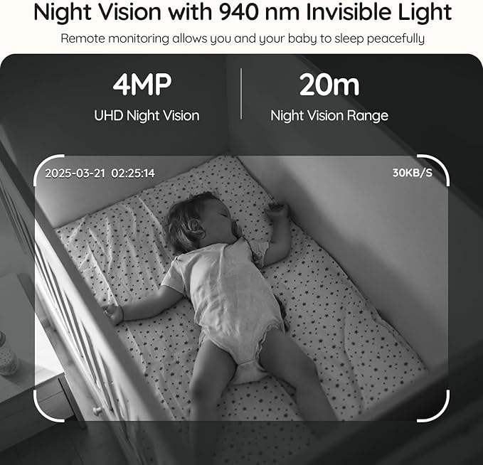 BOIFUN 5.5" AI 4MP Baby Monitor Pro Max: App (Wi-Fi) and Monitor (No Wi-Fi) Control, Upgrade AI Detection (Tummy Sleeping & Face Area), Colorful Night Light, 360° Camera, Motion & Sound Detection
