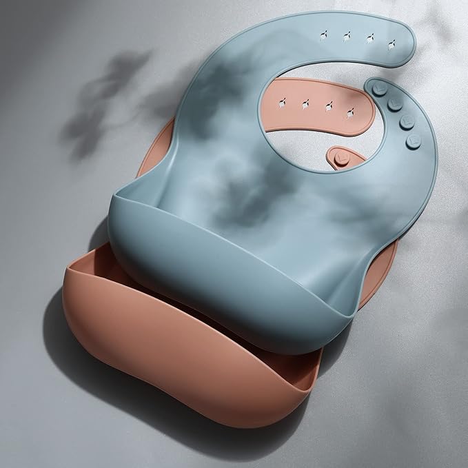 Eascrozn Silicone Bibs for Babies Toddler Set of 3, BPA Free, Soft Adjustable Waterproof Bibs for Feeding Essentials