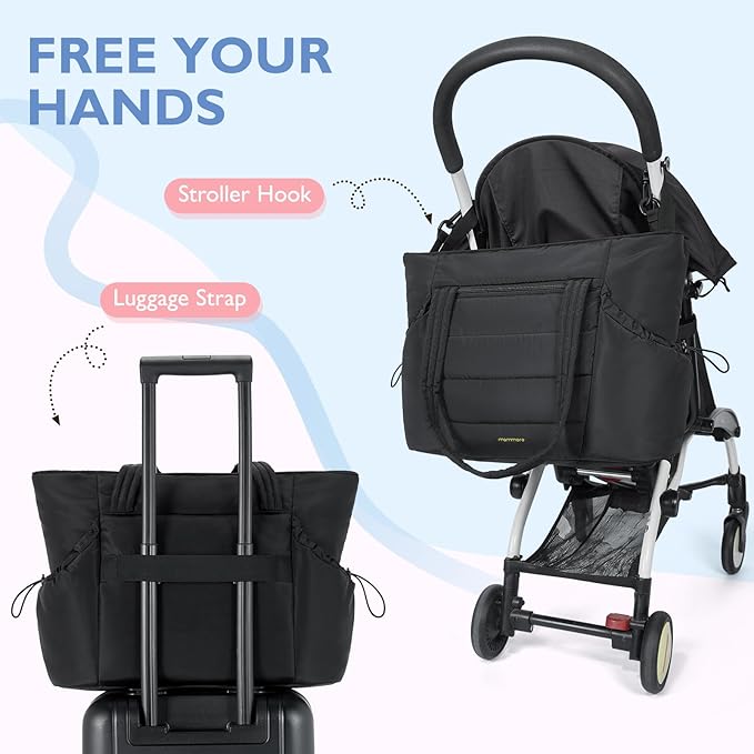 mommore Diaper Bag Tote with Stroller Organizer Puffer Bag Large Capacity Baby Bag with Changing Pad for Travel, Hospital