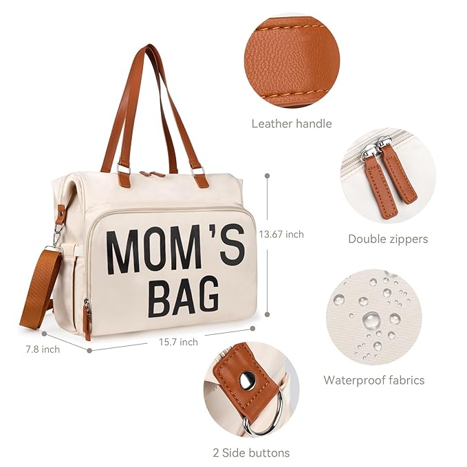 Pripher Diaper Bag Backpack Mommy Bag Large Capacity Diaper Backpack Travel Essential Baby Diaper Bag for Mom and Dad, Beige