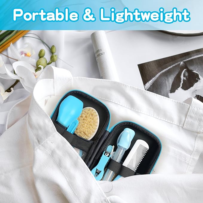 Baby Grooming Kit,Infant Safety Care Setwith Hair Brush Comb Nail Clipper Nasal Aspirator, Baby Essentials Kit for Newborn Girls Boys (14 PC-Blue Kit)