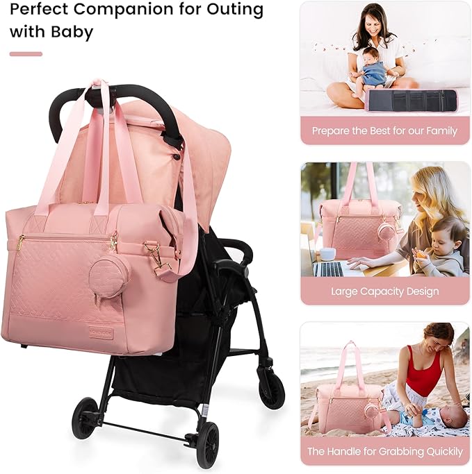 LOVEVOOK Diaper Bag Tote, Large Baby Diaper Bag Waterproof Travel Diaper Tote with Changing Pad